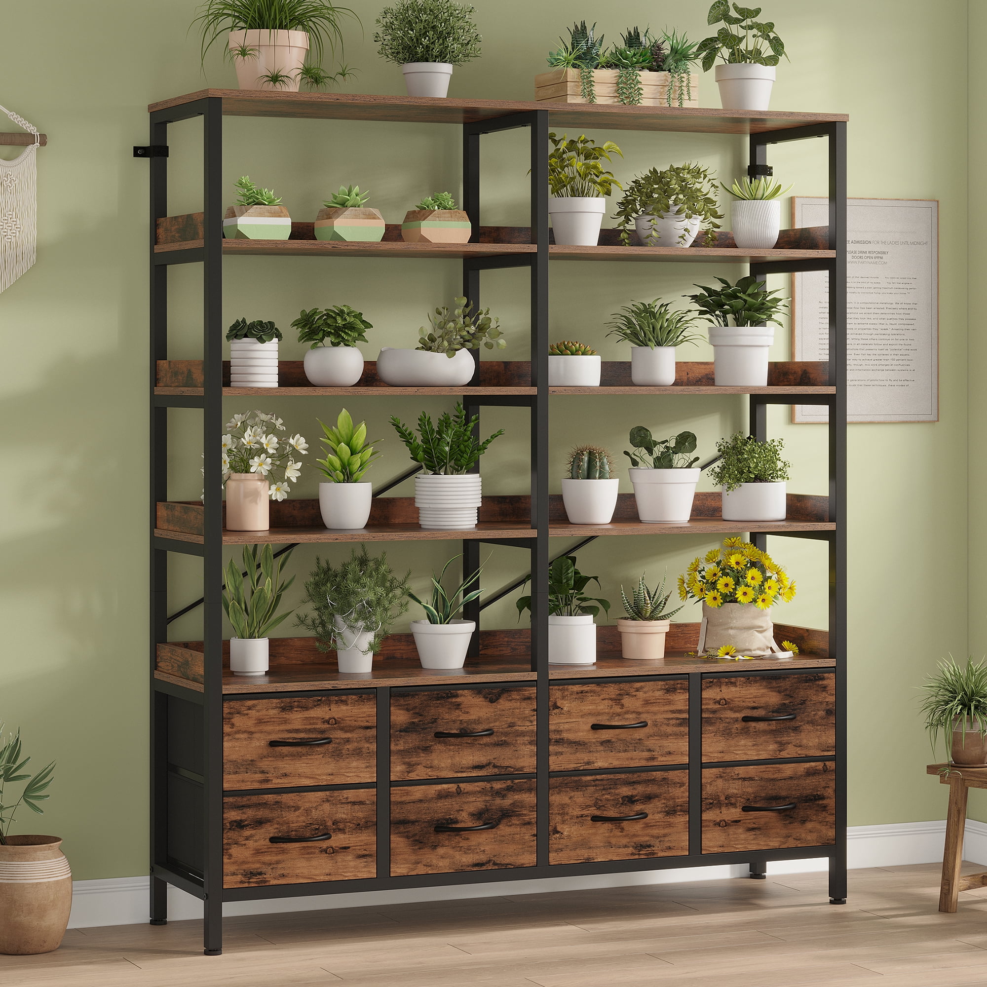 Afuhokles Bookshelf with 8 Fabric Drawers, 7-Tier Bookcase for Living Room Home Office, Brown