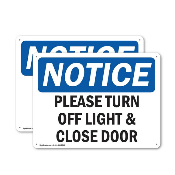 (2 Pack) Please Turn Off Light & Close Door OSHA Notice Sign 10 Inch X 7 Inch Plastic Sign, Weather Resistant, UV Protected for Workplace, Business, and Construction Site, Made in the