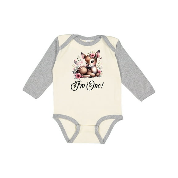 Inktastic 1st Birthday Cottagecore Baby Girl Deer Girls Long Sleeve Baby Bodysuit