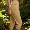 thumbnail image 4 of Drses‌‌ Women's High Waist Soft Stretch Cropped Jogger Capri Pants, Elastic Cuff Pull On Straight & Wide Leg Yoga Workout Leggings with Side Pockets for Summer Daily Travel Outdoor Loungewear, 4 of 6