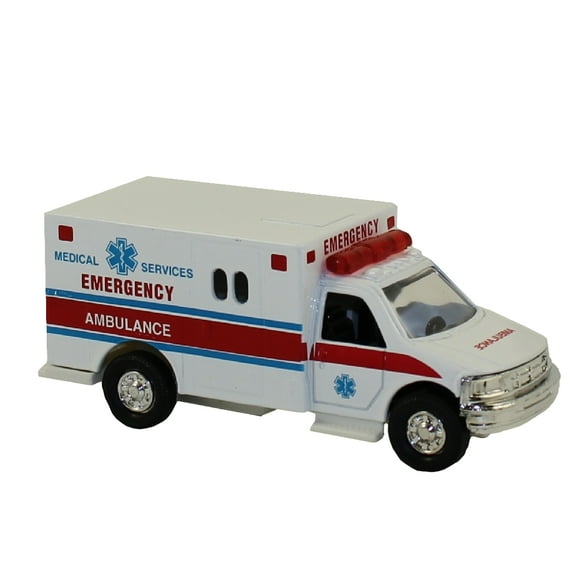 Rhode Island Novelty - Pull Back Die-Cast Metal Vehicle - RESCUE AMBULANCE (Red/Blue Stripe)(5 inch)