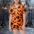 thumbnail image 2 of TOWED22 Big Kids Unisex Halloween Pjs Set Girls Boys Silk Pajama Sets Satin Clasic Sleepwear 2-13T Fall Winter 2 Pieces Button Down Nighty(Orange,2-3 Y), 2 of 5
