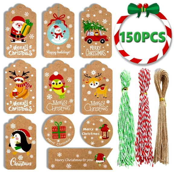 Christmas Gift Tags Xmas Paper Tags for DIY Christmas Tree Ornaments Holiday Gift Wrapping Label Decor 150 Pcs