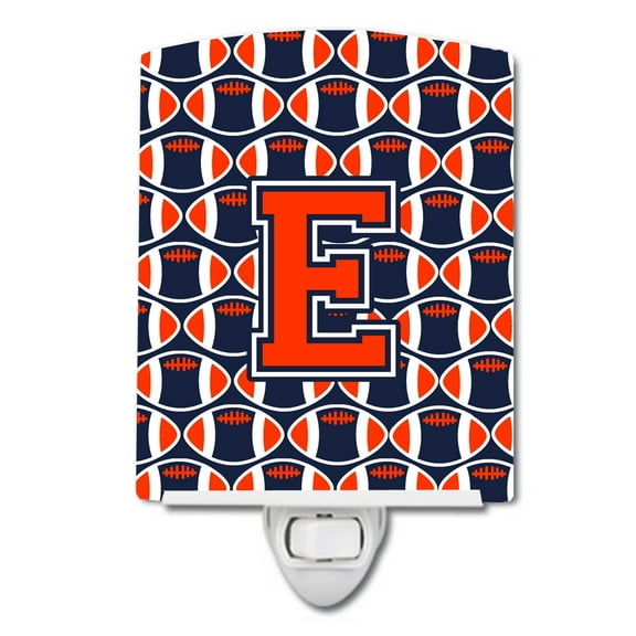 Caroline's Treasures CJ1066-ECNL Letter E Football Orange, Blue and white Ceramic Night Light, 6x4x3", multicolor