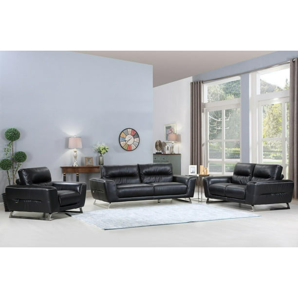Black Genuine Italian Leather Sofa Set, Genuine Italian Leather Sofa Set