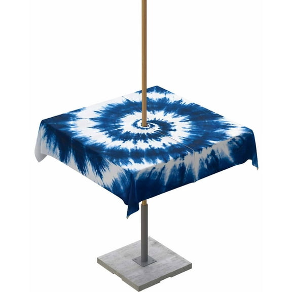 Hokiten Outdoor Tablecloths with Umbrella Hole & Zipper, Blue Ombre 54x54 Inch Square Tablecloths, Boho Tribal Ethnic Abstract Tie Dye Art Waterproof Table Cloth, Patio/Pool/Picnic Table Covers