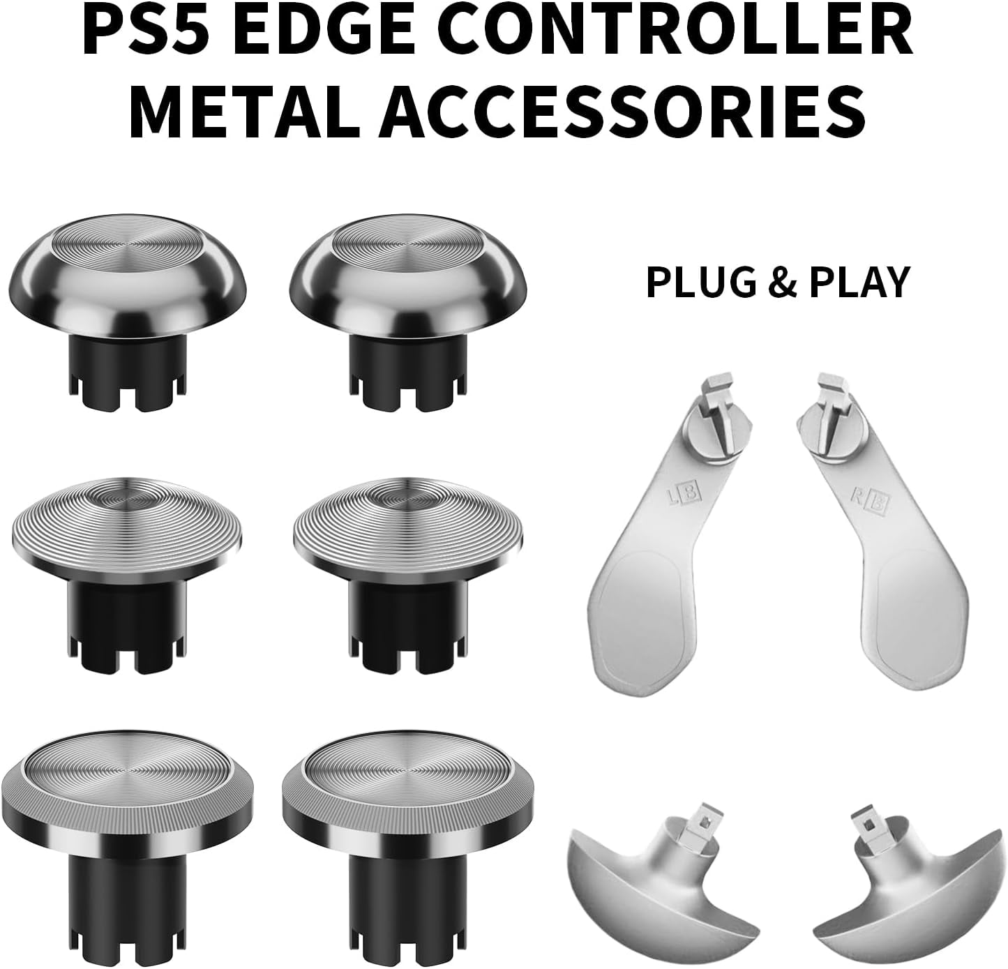 Prociv 10 in 1 Metal Thumbsticks for PS5 Edge Controller, 6 Analog Stick Joystick 4 Back Paddles Triggers Buttons Interchangeable Replacement for PS5 Edge Controller (Silver)