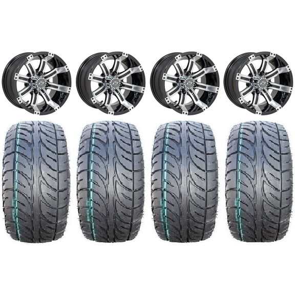 GTW Tempest 12" Golf Cart Wheels Machined 205x30 Fusion Tires Yamaha