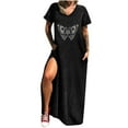 thumbnail image 2 of SMihono Robe Maxi Bohème d'Été pour Femmes Grande Taille Robe Décontractée Imprimée Col Rond Manches Courtes Longue Fendue avec Poche Robe de Plage, 2 of 8