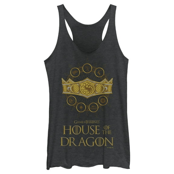 Women's Game of Thrones: House of the Dragon Targaryen Crown Logo  Racerback Tank Top Black Heather 2X Large