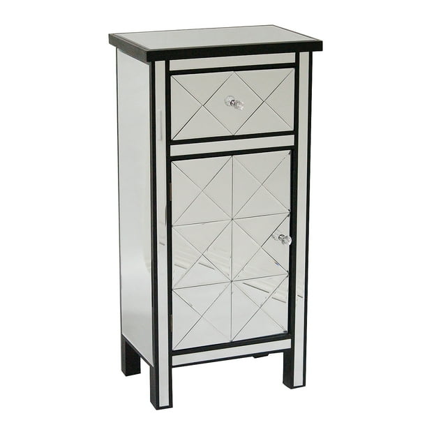 31 Black Wood Tall Accent Cabinet With Beveled Mirror Drawer And Door Com 31 Black Wood Tall Accent Cabinet With, Tall Black Accent Cabinet With Doors