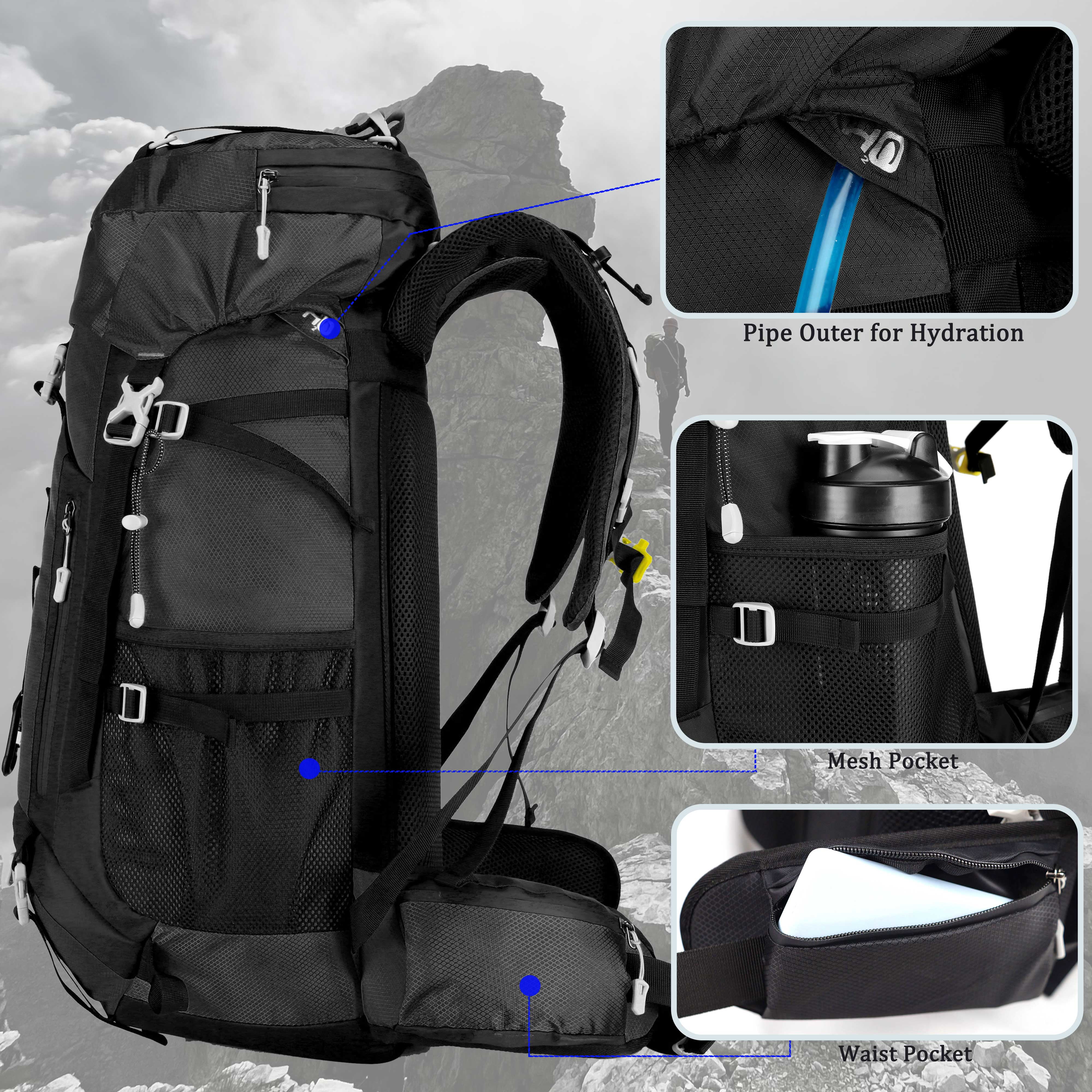 60L Travel Hiking Camping Backpack with Rain Cover, Backpack Water Resistant,Large Backpack for Men Women