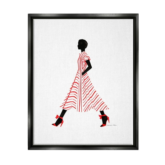 Stupell Industries Trendy Girl in Red Beauty & Fashion Painting Black Floater Framed Art Print Wall Art, 17 x 21