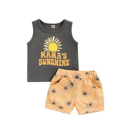 

Canrulo Summer Newborn Baby Boy Sleeveless Sun Print Vest Tops Shorts Pants 2PCS Clothes Grey 6-12 Months