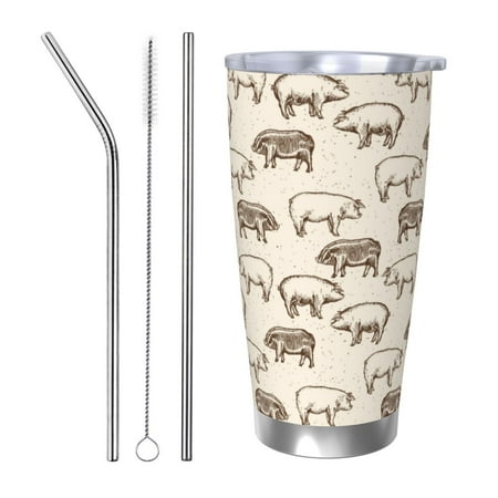 

Uemuo Vintage Farm Pigs Print Travel Coffee Mug 20oz Double-walled Car Cup Stainless Steel Insulated Tumbler Leak-proof Travel Cup Reusable Straw Car Cup-Straw Three-piece Set