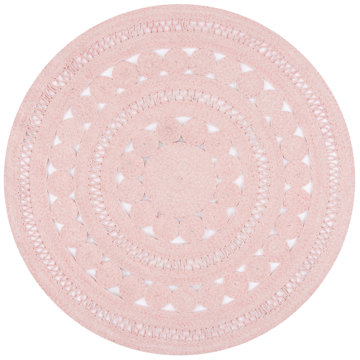 SAFAVIEH Cape Cod Donna Geometric Polyester Area Rug, Pink, 5' x 5' Round