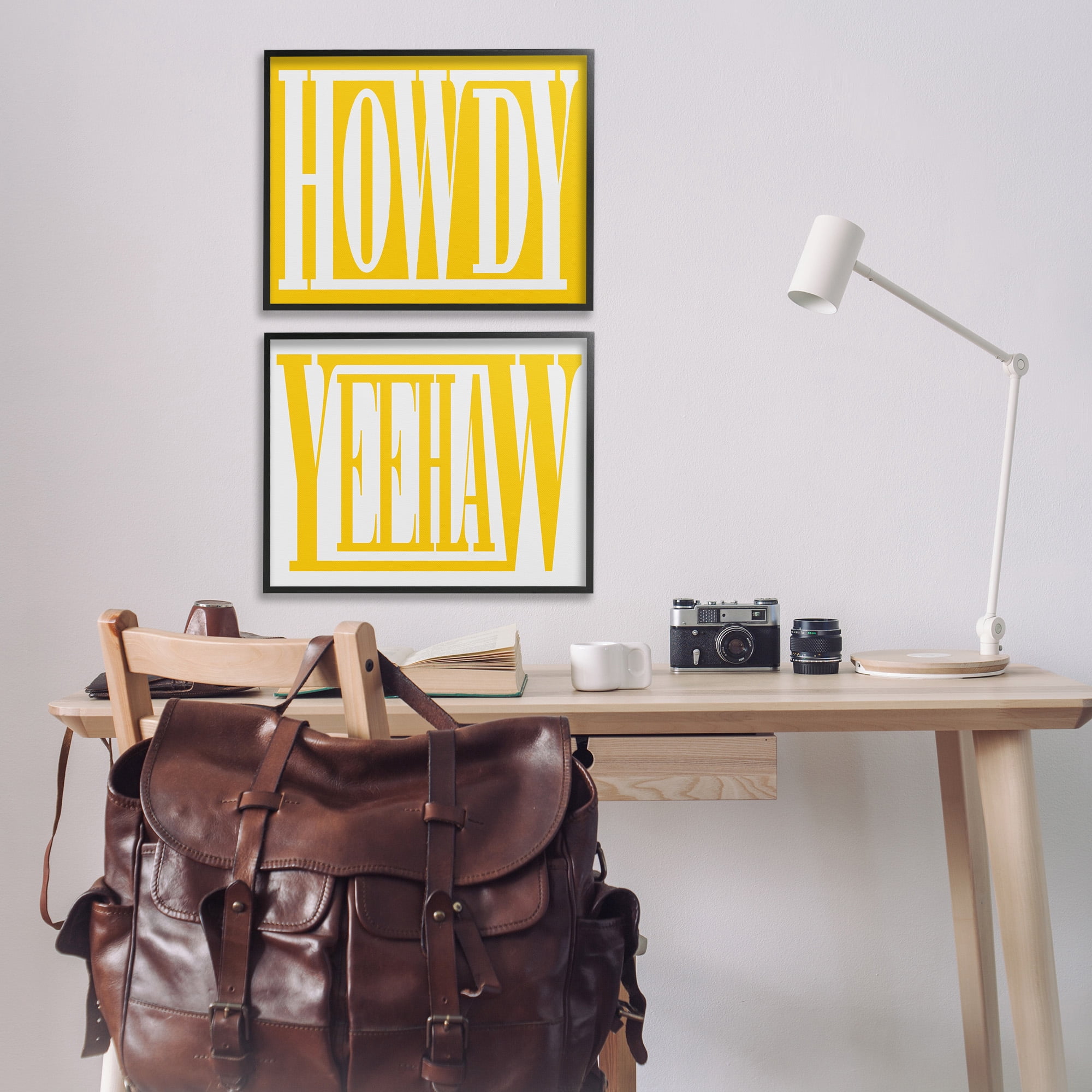 Stupell Industries Yellow Howdy & Yeehaw Typography Painting Black Framed Art Print Wall Art, 20 x 16, Set of 2