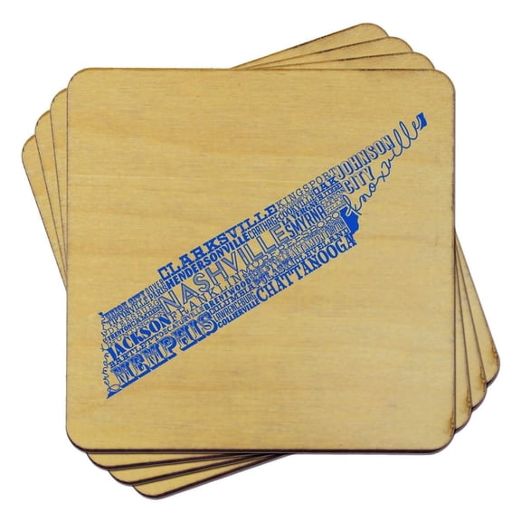 Torched Tennessee Typography Coaster 4"x4" Baltic Birch Square