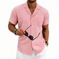 thumbnail image 5 of Men's Cotton Linen Henley Shirt Short Sleeve Mandarin Collar 2 Button Placket Regular Fit Casual Summer Beach Tops for Daily Vacation Wear,S, 5 of 9