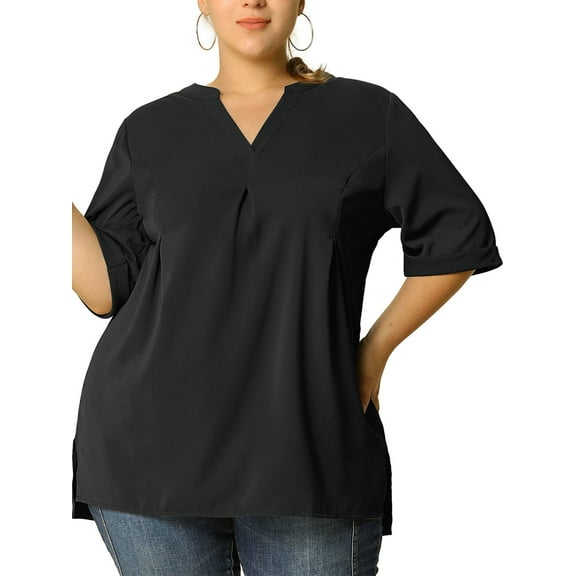 MODA NOVA Juniors' Plus Size V Neck Short Sleeve Casual Tunic Tops Black 1X