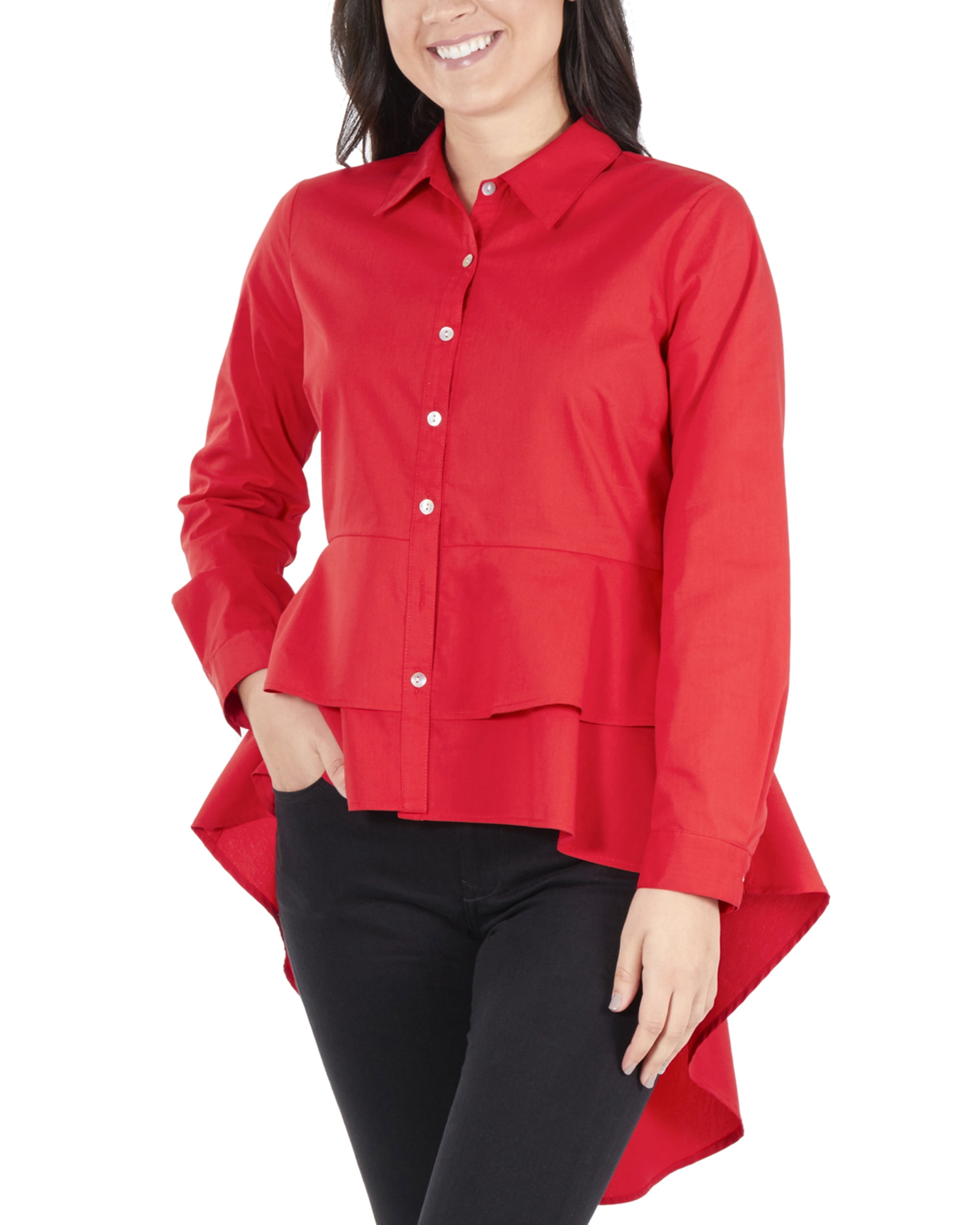 double button high low peplum top