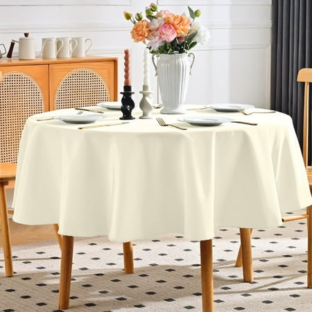 

XIACOCO-Round Tablecloth Water And Stain Resistant Washable Table Cloth Selected Wrinkle Free Polyester Circular Table Cover For Dining Parties Camping (90 Inch Ivory)