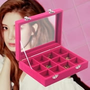 12 Slot Earrings Ring Jewelry Display Tray Organizer Velvet Storage Case Box
