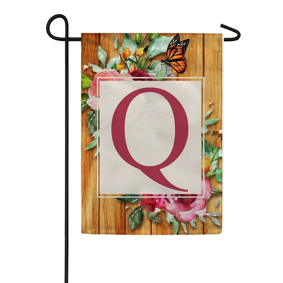 America Forever Spring Monogram Garden Flag Letter Q 12.5 x 18 inches Double Sided Vertical Outdoor, Yard, Lawn, Seasonal Decorative Flowers Bees and Butterflies Summer Garden Flag
