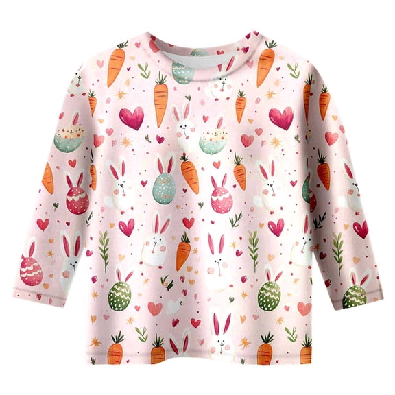 Hiijoy Toddler Girls Easter Tshirt 3/4 Sleeve Round Neck T-Shirt Comfortable Casual Tee