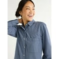 thumbnail image 4 of Free Assembly Women’s and Women's Plus Button Front Boxy Cotton Tunic Shirt with Long Sleeves, Sizes XS-4X, 4 of 6