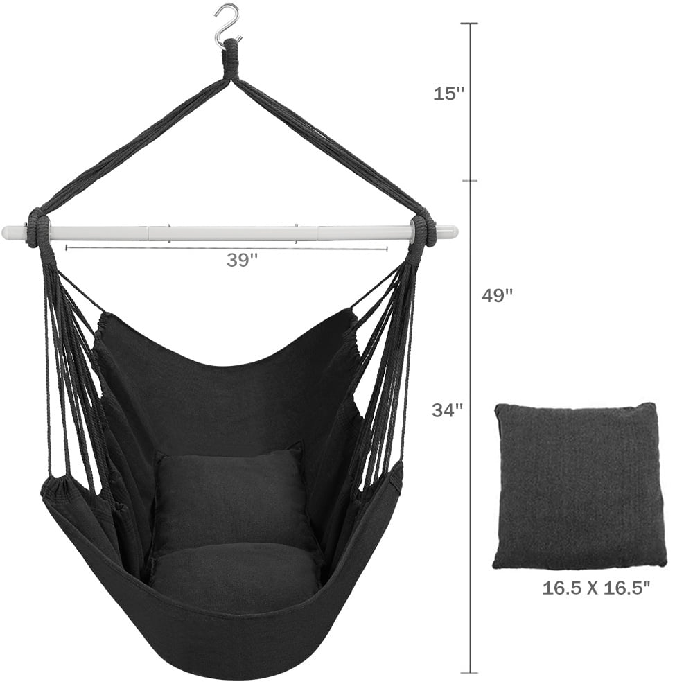 Large Hammock Chair Swing, Relax Hanging Rope Swing Chair with Detachable Metal Support Bar & Two Seat Cushions, Cotton Hammock Chair Swing Seat for Yard Bedroom Patio Porch Indoor Outdoor