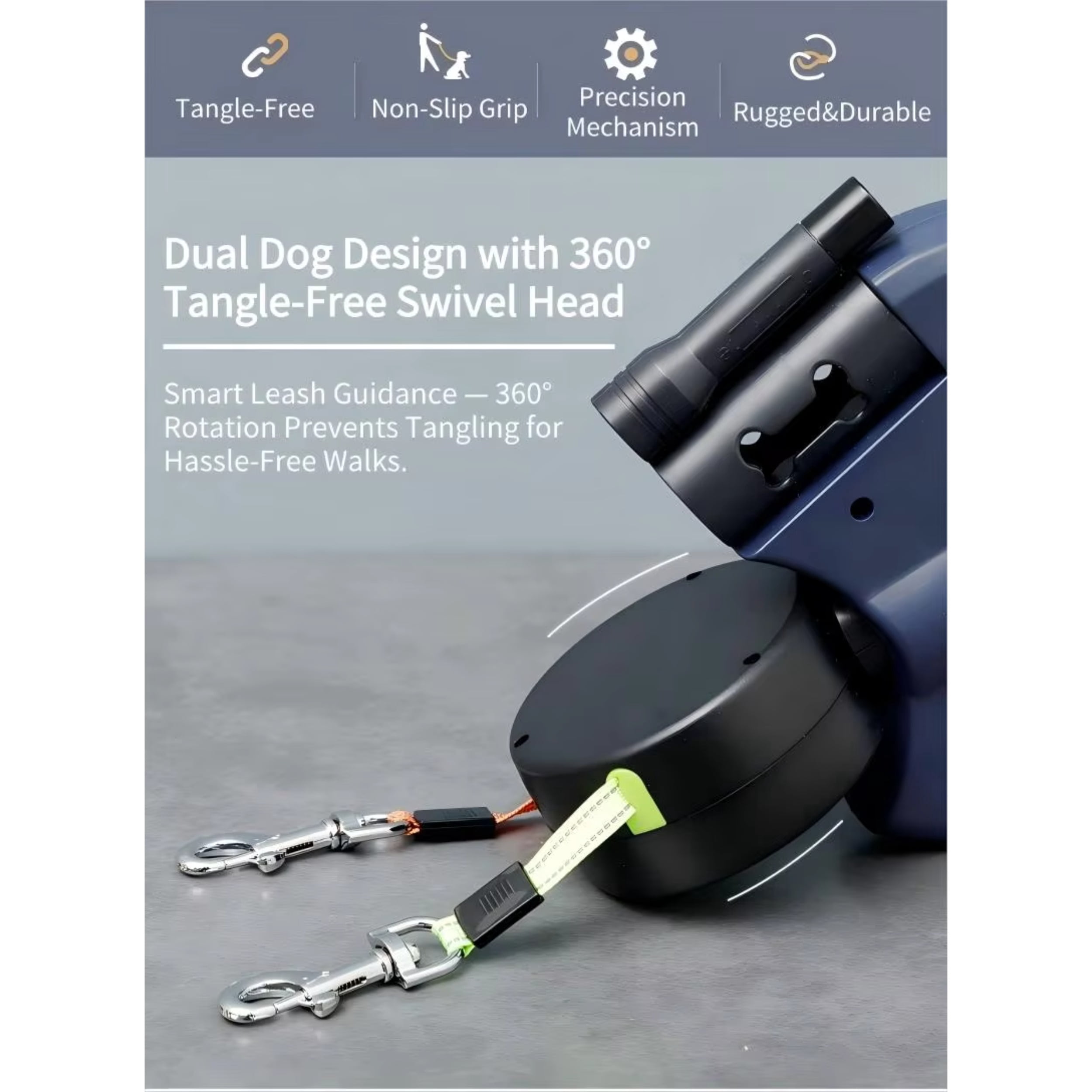 OEM New Tangle-Free Dual Dog Leash with 360° Swivel Head Retractable Leash