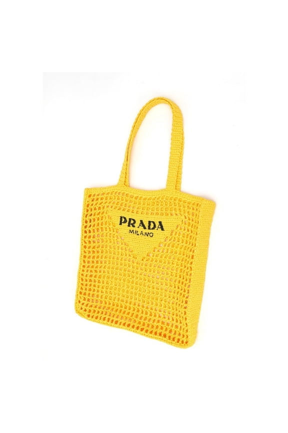 Pre-Owned Prada crochet tote bag 1BG393, raffia-like, yellow, K-158893