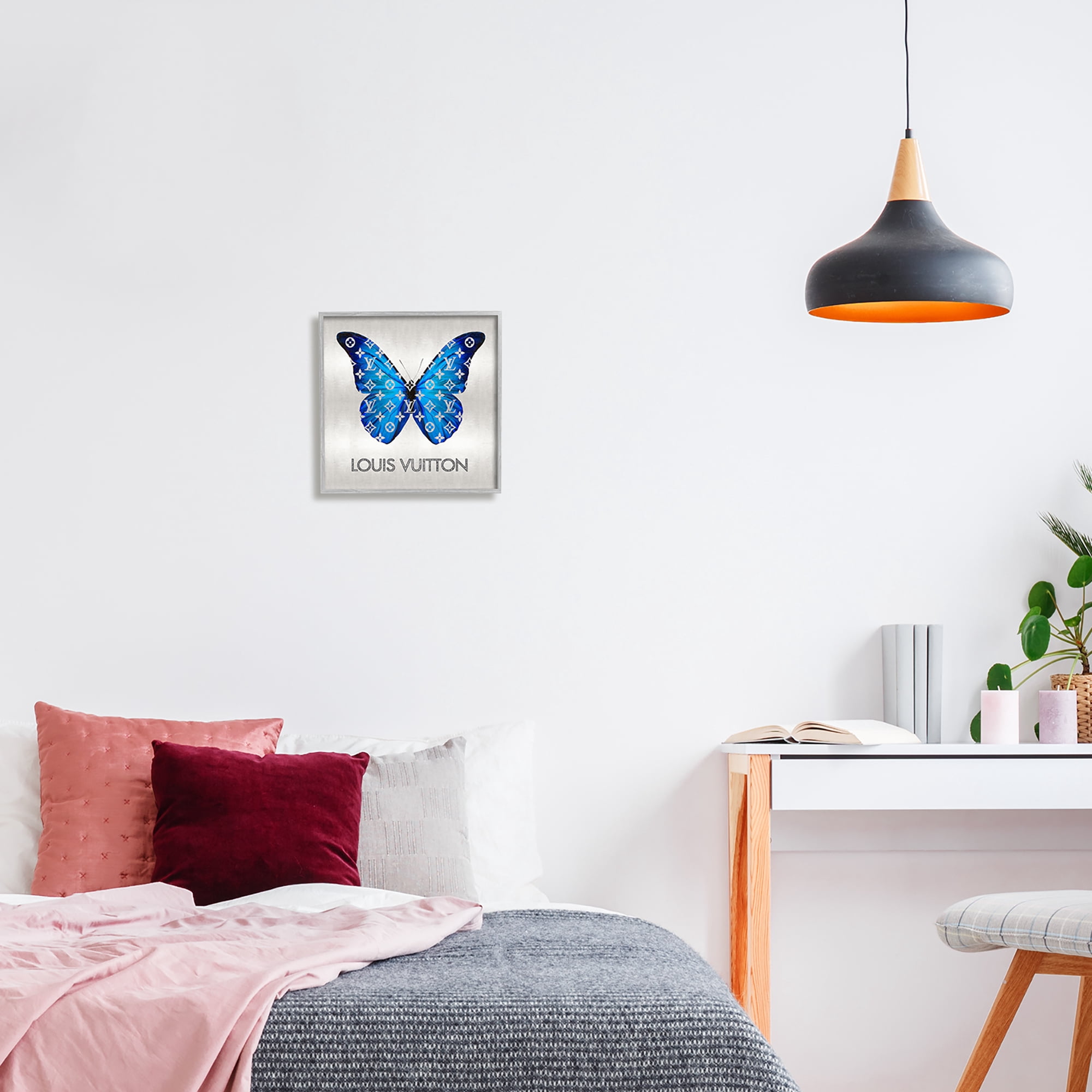 Stupell Industries Fashion Logo Butterfly Animals & Insects Painting Gray Framed Art Print Wall Art, 12 x 12