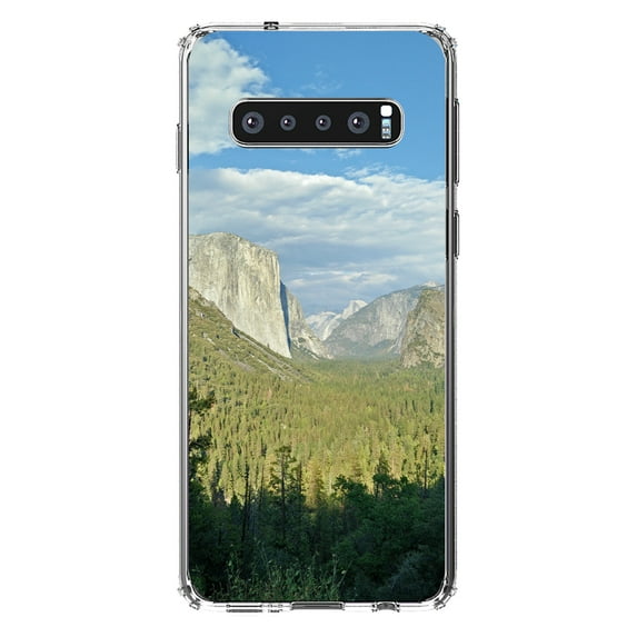 DistinctInk Clear Shockproof Hybrid Case for Samsung Galaxy S10+ PLUS(6.4" Screen) - TPU Bumper, Acrylic Back, Tempered Glass Screen Protector - Yosemite Tunnel View