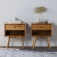 thumbnail image 3 of Walker Edison Table de Chevet en Bois de Pin Massif de Style Mid-Century 2 Pcs Caramel, 3 of 5