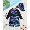 thumbnail image 3 of KIMI BEAR 12 Months Infant Baby Boys One-piece Swimsuit 18 Months Swimwear Full Zipper UPF 50+ Sun Protection Shark Print One Piece Bathing Suit Rash Guard and Hat Beachwear Sunsuit Blue, 3 of 10