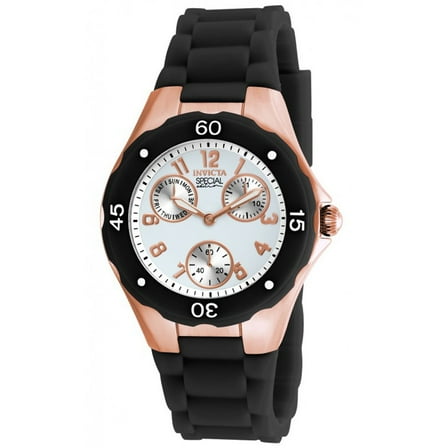 Invicta Women's 18799 Angel White Dial Rose Gold Steel Black Silicone Strap Watch