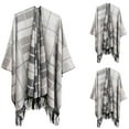 thumbnail image 3 of Clearance Hfyihgf Womens Elegant Plaid Tassel Poncho Open Front Blanket Capes Knitted Sweater Cardigan Wraps Shawl for Holiday Gifts Beige One Size, 3 of 3