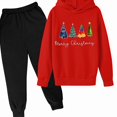thumbnail image 2 of Vornjynx Girls 2 Piece Outfit （2-13） Hooded Sweatshirt with Christmas Tree Print and Sweatpants Set Casual Clothing Red, 2 of 3