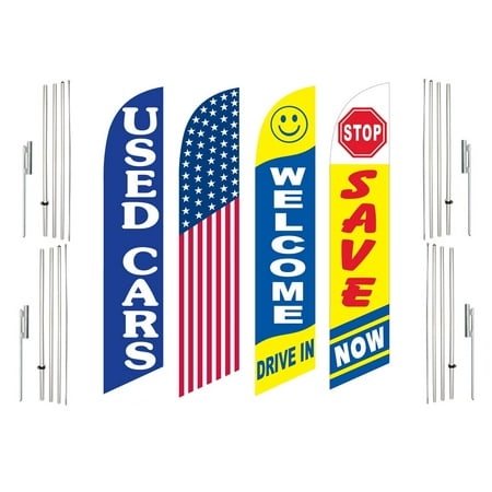 4 Swooper Flags With 4 Pole Kits Used Cars America Welcome Drive In Stop Save Now
