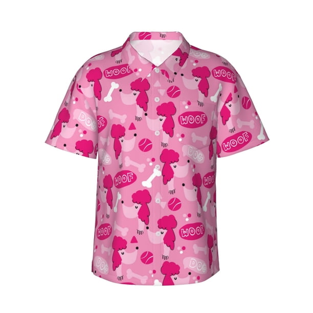Balery Poodle Dog Camisas hawaianas de manga corta para hombre, camisas playeras de corte holgado, camisas de vacaciones con botones,Large