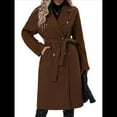 thumbnail image 1 of Gabardina de Lana Cruzada para Mujer, Abrigo de Invierno de Mezcla de Lana, Medio, Elegante. Marrón Oscuro XL, 1 of 9