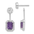 thumbnail image 3 of 14K White Gold Plated Diamond & Amethyst Dangle Earrings, 3 of 5