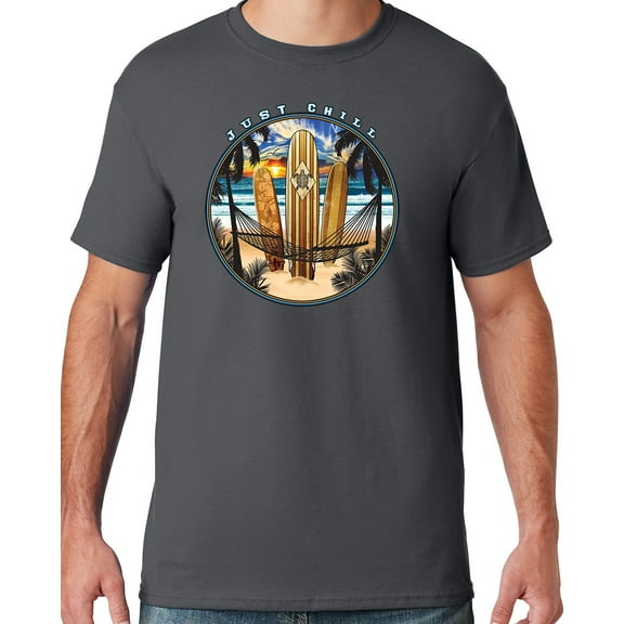 Mens Manu Bay Surf Company JUST CHILL SURFING T-shirt, Small Charcoal Grey