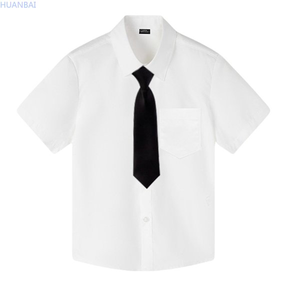 HUANBAI Children's Short Sleeved Boys Summer Short Sleeved White Shirt Watch Performance Clothes Pure White Shirt Solid color for Boys 100