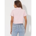 thumbnail image 4 of DARING DIVA Women's Striped Button Up Short Sleeve Tie Front Crop Shirt M Pink, 4 of 6