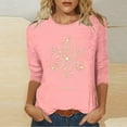 thumbnail image 2 of Plus Size Christmas Tops for Women Xmas Tree Stars Printed 3/4 Sleeve T Shirts Crew Neck Holiday Base Tees (XL, Pink), 2 of 6