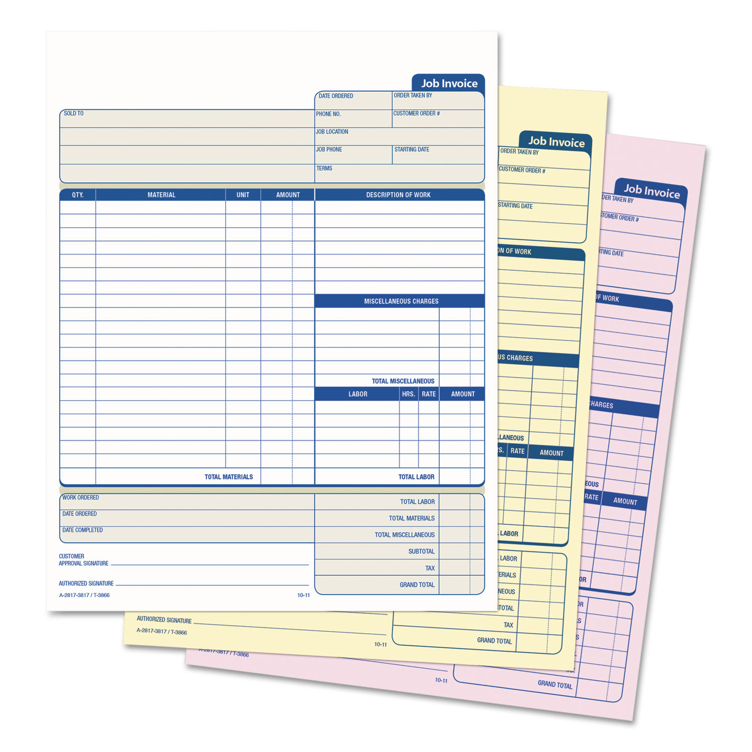 TOPS, TOP3866, Three-Part Carbonless Job Invoice Forms, 50 / Pack, White,Canary,Manila - image 2 of 3