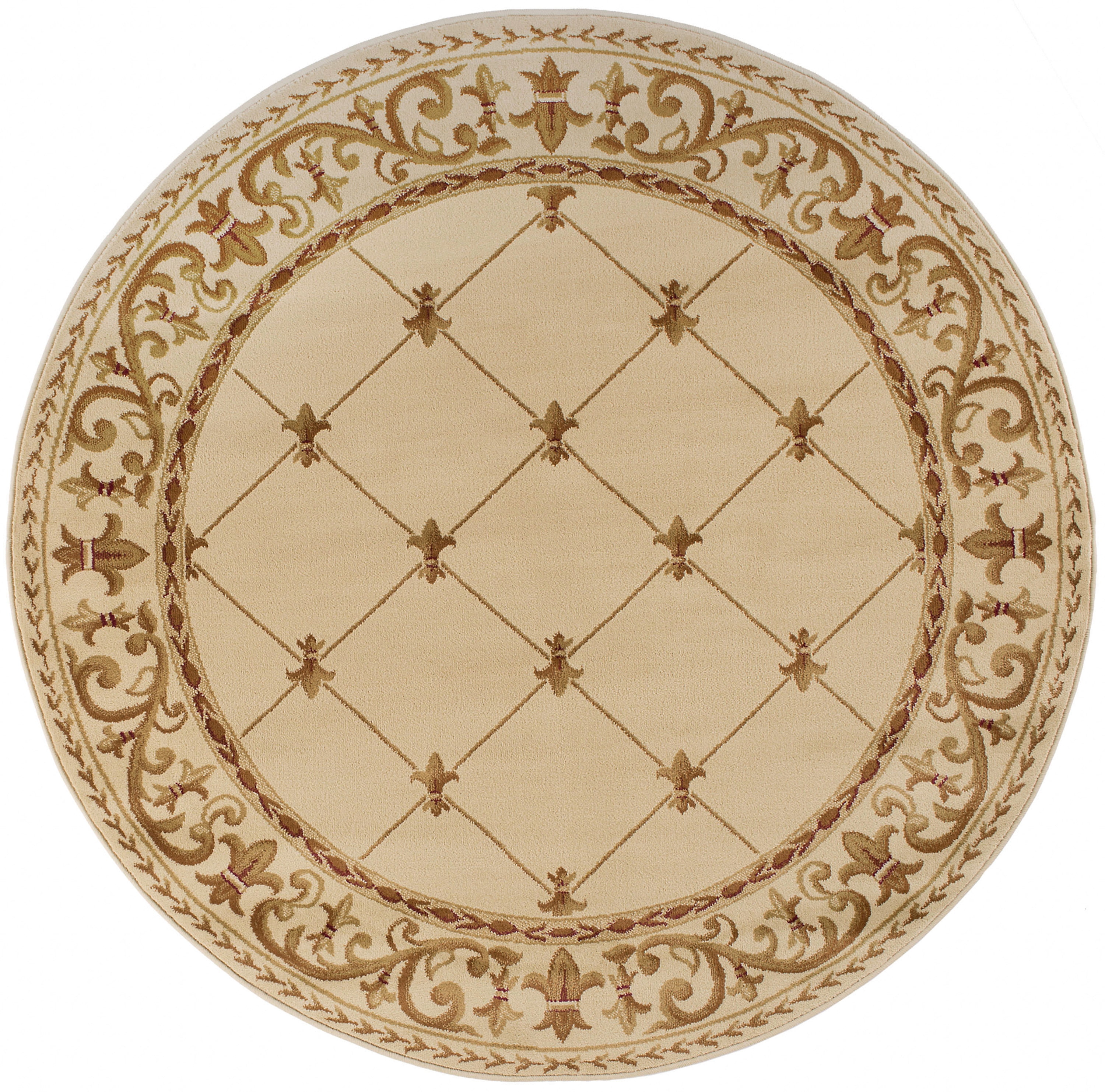 Sensation Traditional 8' Round Ivory and Beige Polypropylene Indoor Area Rug
